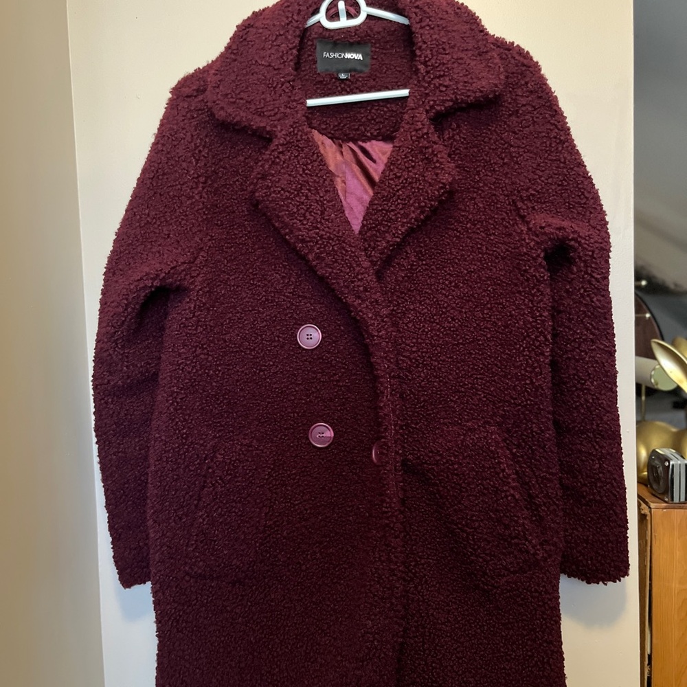 Fashion Nova Deep Burgundy Teddy Jacket